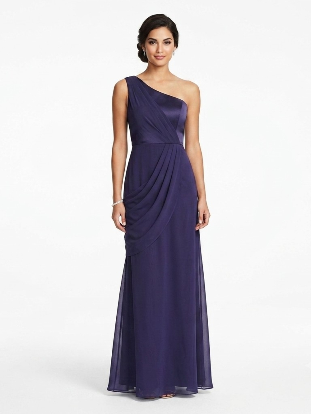 Max & Cleo Alicia Navy One Shoulder Draped Maxi Gown Size 4